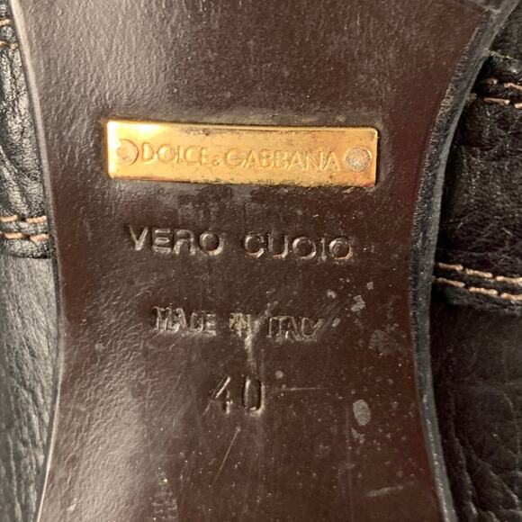 DOLCE & GABBANA Size 10 Black Leather Pebble Grain Ankle Strap Boots - Picture 7 of 7